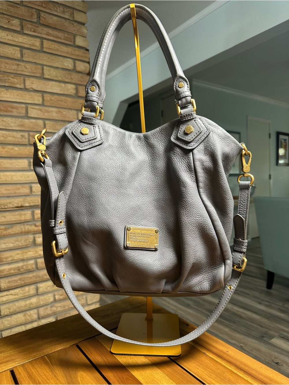 Marc by Marc Jacobs Gray Leather Classic Q Fran Shoulder Bag with Gold Hardware